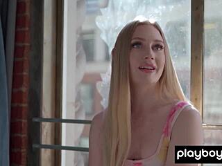 Hot blonde teen Emma Starletto strips and fingers herself.