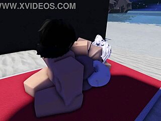 A Roblox character who is a slut gets punished in a public beach scene
