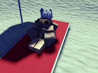 A Roblox character who is a slut gets punished in a public beach scene