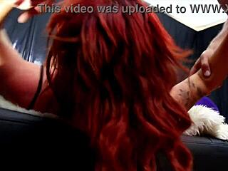 busty redhead slut dominates with fiery blowjobs