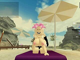 Beautiful woman with blonde hair enjoys deep throat and big black cock in Roblox game