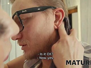 mature stepmom seduces on sofa