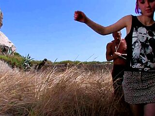 Flaming Hot Pink Haired Babe Gets Roughly Rammed Outdoors By Muscular Bodybuilder.