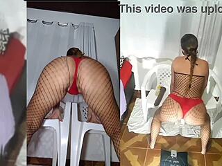 Bitch playing with big dildo in bodysuit panties