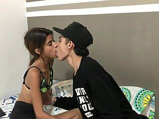 Cute baby receives hot kissing and caresses