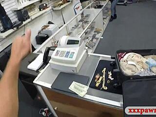 stewardess gets wild in pawnshop toilet on hidden cam.