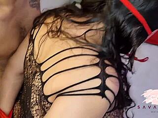 Pregnant bondage with blindfolds tied hands receives a very hard fuck with cum in mouth - savannah watson