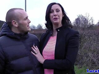 british milf in stockings gets bent over for doggystyle, finishing with cum splash