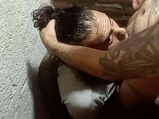 Babe deepthroats big black cock during storm