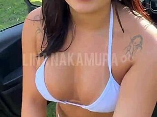 asian blogger caught by guard touching herself in public parking lot, then gave it up bare to stranger