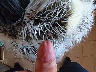 Deep-Throat Cum Play with Camel-Toe in Leather and Fur Fetish