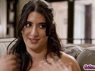 Arabelle Raphael and Sarah Arabic Dive into Steamy Lesbian Couch Action