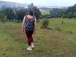 Amateur stepmom exposes big ass and huge vagina in forest with stepson