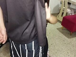 Latina whore sucks step-nephew's cock at home while husband is away - part 1