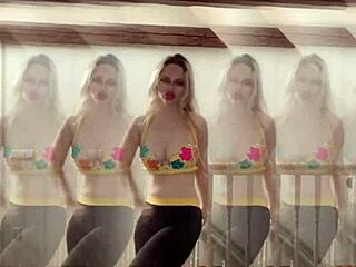 Belly dancer goddess with glasses sways to seductive music rhythmically