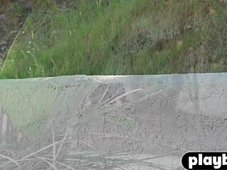 tiny blonde teen strips in the garden for posing