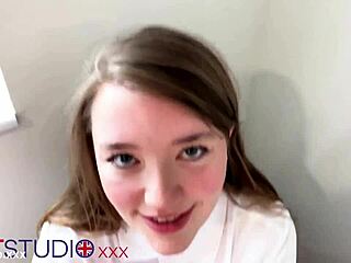 British teen in polo shirt performs oral act