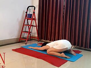 Regina Noir practices nude yoga, ripping clothes in white panties for full cam