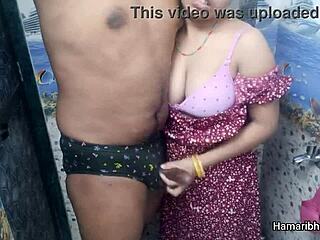 indian desi bhabhi delivers amazing handjob, husband cums on blue panty 😏