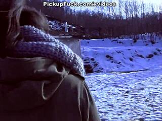 sexy brunette tattooed snowboard babe picks up guys for blowjob and facial in threesome scene 2