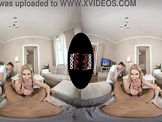 Blonde milf rides in pov, gives blowjob and handjob in hardcore taboo scene