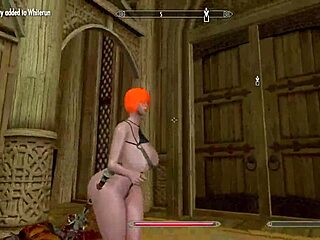 big booty redhead nude in skyrim, showing off her huge tits and ass