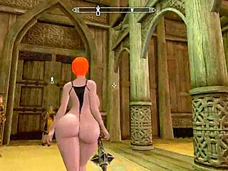 big booty redhead nude in skyrim, showing off her huge tits and ass