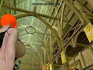 big booty redhead nude in skyrim, showing off her huge tits and ass