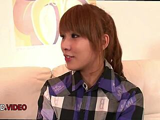 Asian bombshell Rinka Aiuchi gives blowjob then gets creampied in hardcore sex.