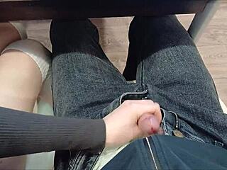 A girl jerked a cock of the classmate right during the lecture