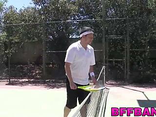 two cute naughty teens get pussies drilled outdoors with facials