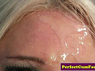 chubby british babe gets facialized with huge load