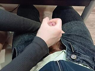 A girl jerked a cock of the classmate right during the lecture