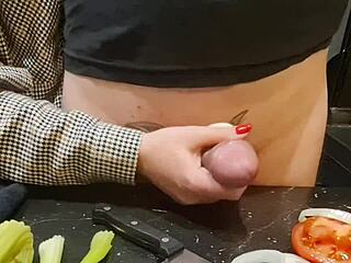 Mature Milf Housewife in BDSM Roleplay Torments Dick in Kitchen