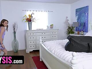 Cute Brunette Step Sister Sneakily Rides Stepbro's Huge Cock In Bedroom For Cum In Mouth