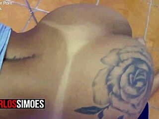 Hot mulata licks bodybuilder's big cock in roommate couple scene 😏