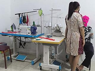 intense seduction in the sewing workshop
