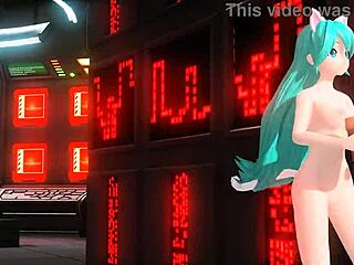 hatsune miku in full nude cat costume, showing her big tits and ass