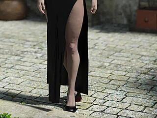 After the party, the redhead with shaved pussy wants to play.