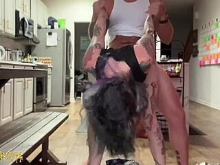 My goth girlfriend's perfect pussy creampied in kitchen