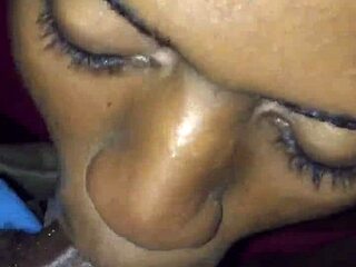 Transsexual slut gives sloppy blowjob to big black cock