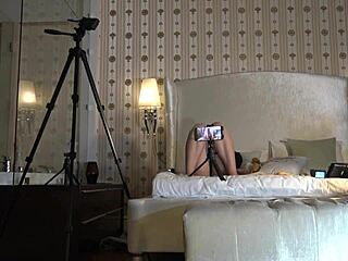 Hot brunette teases guy with big tits in see-through dress