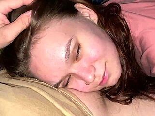 Late night cream filling for submissive stepdaughter in bedroom.