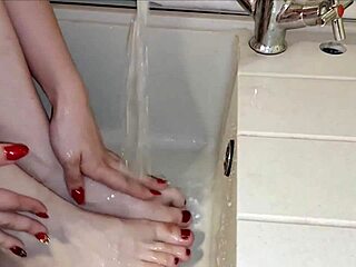 housewife in kitchen with striped panties