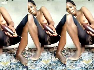 milf nikkie fucks huge eggplant and tastes her squirt juice