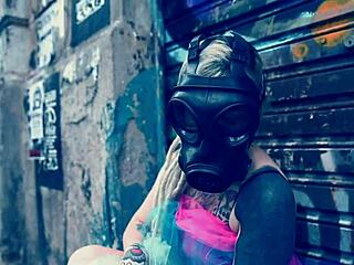 ballerina in heels walking outdoors