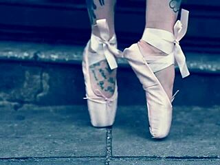 ballerina in heels walking outdoors