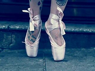 ballerina in heels walking outdoors