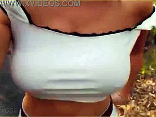 Amazing MILF dares to flash her nude tits during public outdoor bike ride.