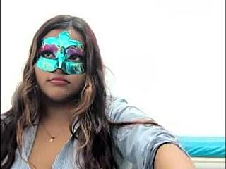 brunette student takes the questionnaire before going to exams she touches her breasts in a sexy way